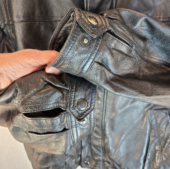 Vintage Savile Row Mens Black Leather Biker Jacket Sz L Zip & Snap Adj. Wrist - Picture 6 of 16